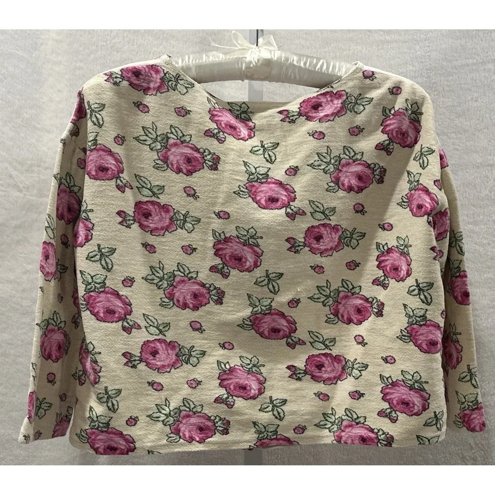 Vintage 90s Michael Simon USA Floral Tapestry Knit Cotton Cardigan Top Size M